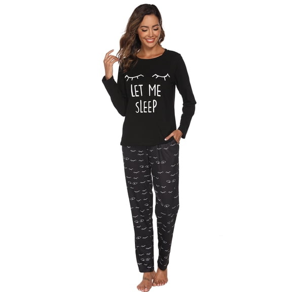 Cotton Pajamas Sets for Women 2pcs Long Sleeve and Long Pants Pajama Set Cute Print Pajama Set Womens Soft Loungewear Set with Pockets, S-XXL