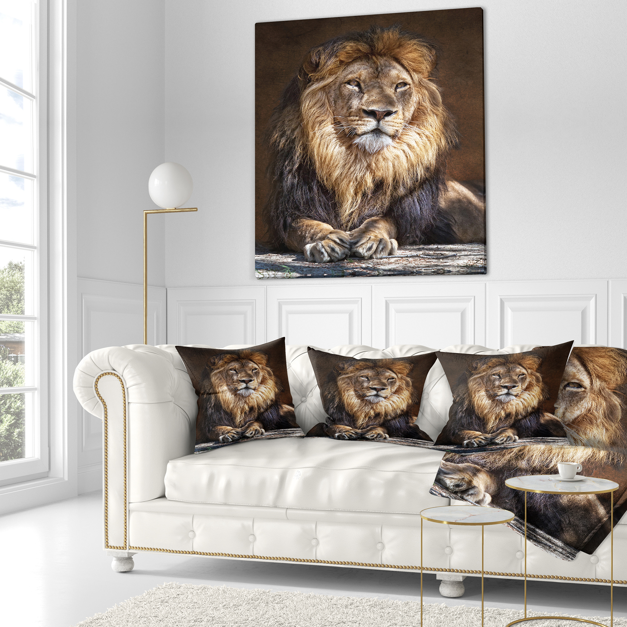Designart King Lion with Lighted Face - Animal Art Throw Pillow - 18x18