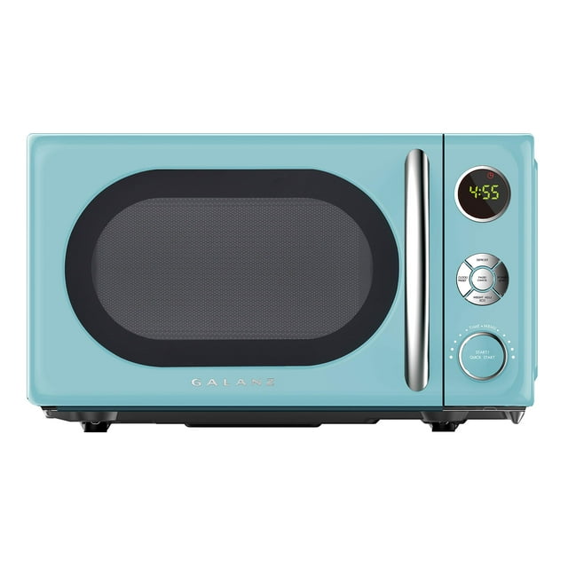 Galanz GLCMKA07BER-07 Horno de microondas retro, iluminación LED, diseño de tirador, cerradura infantil, azul Bebop, 0.7 pies cúbicos