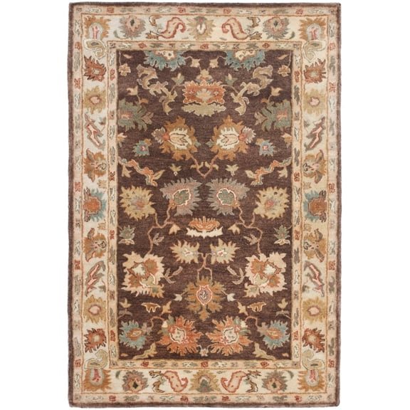 SAFAVIEH Bergama Bradford Traditional Wool Area Rug, Brown/Ivory, 3' x 5'