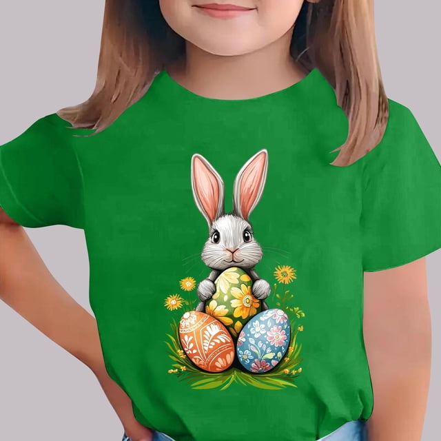 Blusas y camisas de manga corta con cuello redondo Camiseta estampada de manga corta de Pascua para niños Cuello redondo Manga corta Casual Versátil Para niñas Niños Top de poliéster