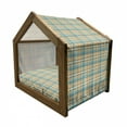 thumbnail image 2 of Checkered Pet House, Zigzag Patterned Lines Celtic Culture Inspired Fashion, Outdoor & Indoor Portable Dog Kennel with Pillow and Cover, 5 Sizes, Cream Pale Blue, by Ambesonne, 2 of 5
