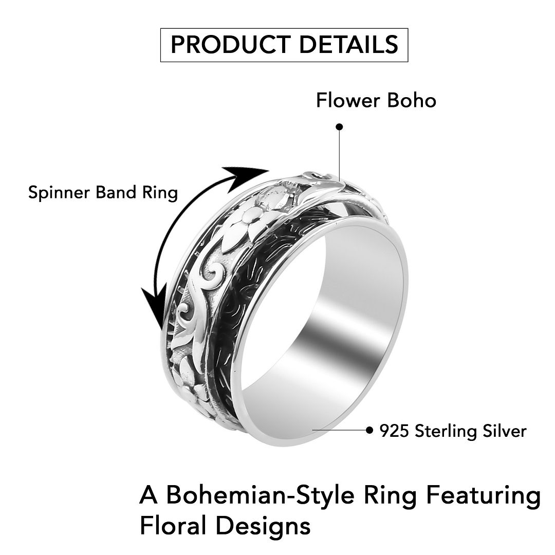 Shop LC Fidget Anxiety Ring for Women 925 Sterling Silver Spinning Spinner Rings for Men Oxidized Concave Flower Boho Jewelry Band Meditation Stress Size 10 Birthday Mothers Day Gifts for Mom - image 5 of 13