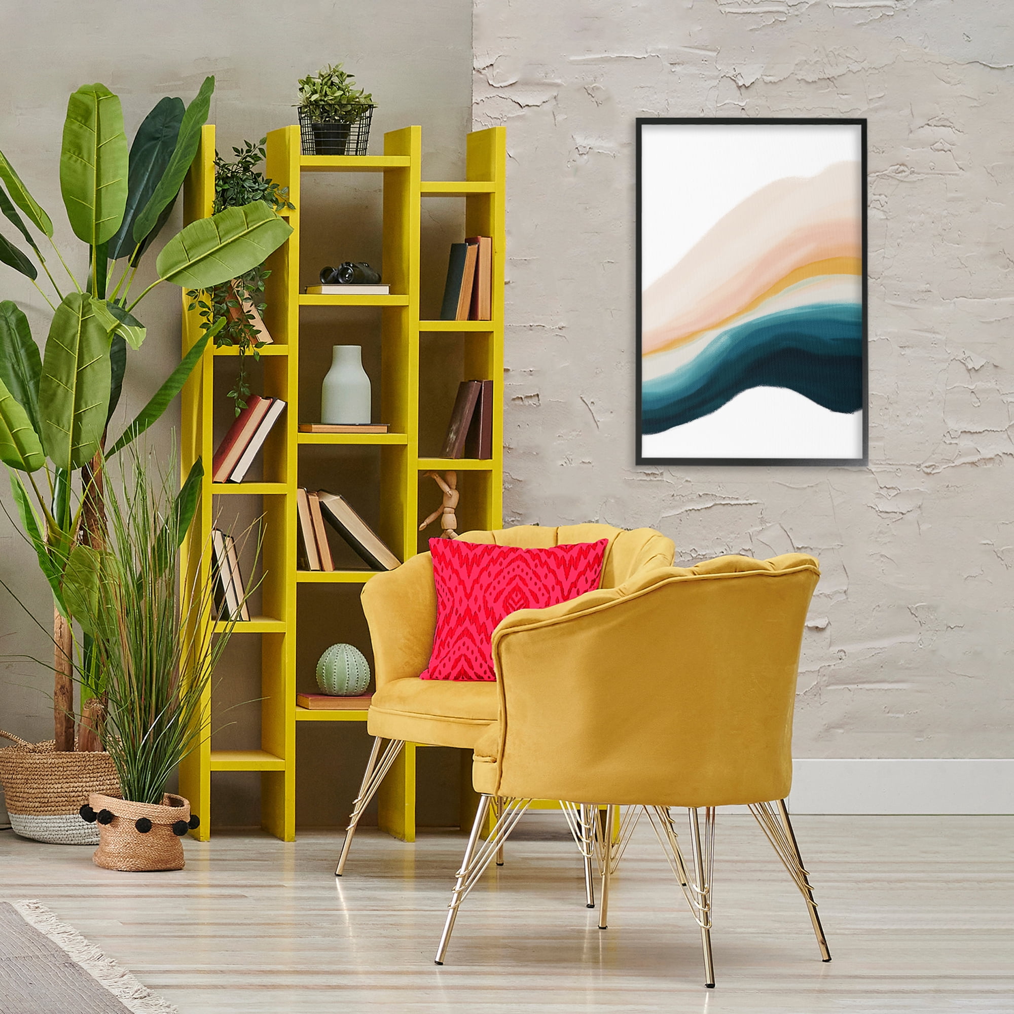 Stupell Industries Peach Swirl Abstraction Abstract Painting Black Framed Art Print Wall Art, 20 x 30