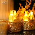 thumbnail image 5 of Velas votivas doradas sin llama, paquete de 12 velas LED falsas parpadeantes con purpurina dorada que funcionan con pilas para centros de mesa de bodas, mesas, aniversarios, exteriores,, 5 of 5
