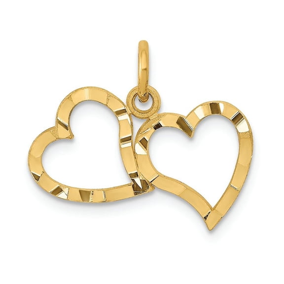 Finest Gold 14K Yellow Gold Polished Double Heart Pendant