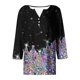thumbnail image 5 of Puntoco Camiseta informal con cuello en V y botones con estampado navideño de moda para mujer, blusa holgada de manga 3/4, 5 of 5