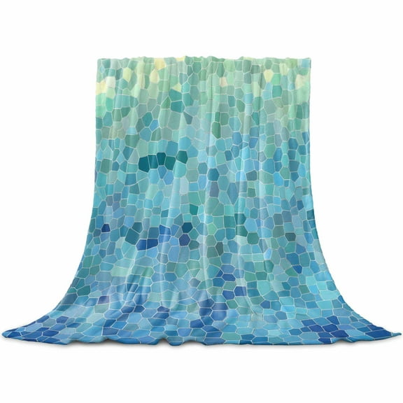 Turquoise Blue Teal Flannel Blanket for Bed, Chic Stained Glass Texture Aesthetic Soft Cozy Warm Couch Throw Blanket, Lightweight Fluffy Plush Bedding Blankets for Sofa Decor All Season 31.5"x47"
