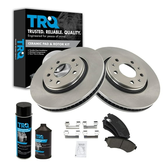 TRQ Front Ceramic Brake Pad & Rotor Kit w/Chemicals for 03-04 Cadillac Seville BKA17725