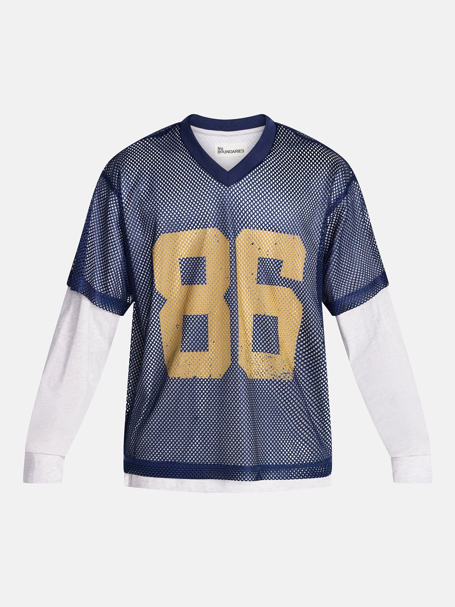 No Boundaries 90s Layered Look Mesh Jersey with Long Sleeves Tee Shirt, Men's XS-5XB