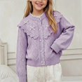thumbnail image 2 of NORO ARK Girls Cardigan (1-9 Years) Ruffled Lace Trim Acrylic Sweater Purple Size 12M, 2 of 7