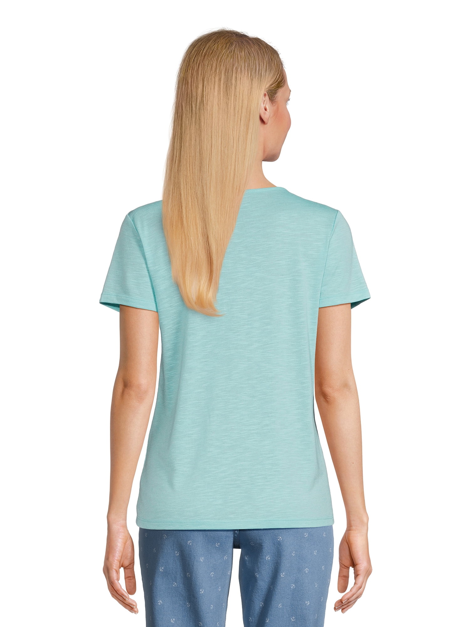 RealSize Women's Lace V-Neck Tee with Short Sleeves, Sizes XS-XXXL