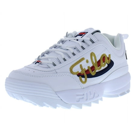 Fila Womens DISRUPTOR 2 Leather Low Top Lace Up Walking Shoes, White, Size 8.0