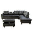 thumbnail image 6 of Aukfa 96" Leather Sectional Sofa with Storage Ottoman for Living Room, 2 Cup Holders, Right Facing Chaise, Black, 6 of 10