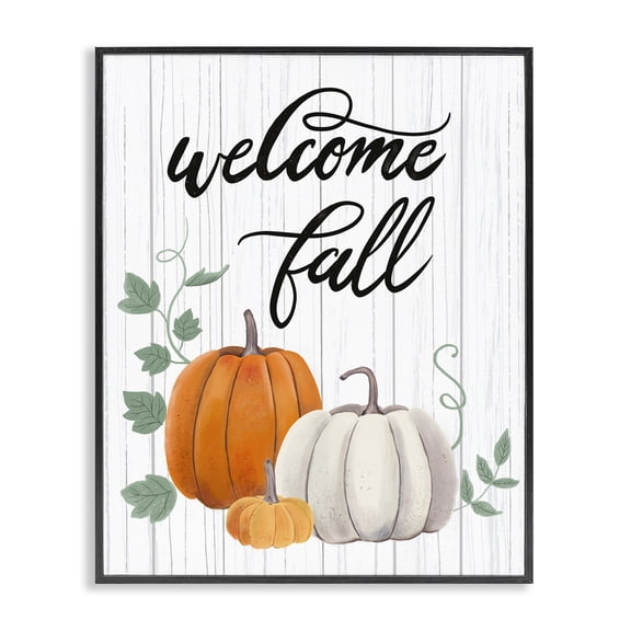 Stupell Industries Rustic Lodge Welcome Fall Rustic Calligraphy Phrase Pumpkin Patch Black Framed Giclee Art, 11 x 14, by Sharon Lee