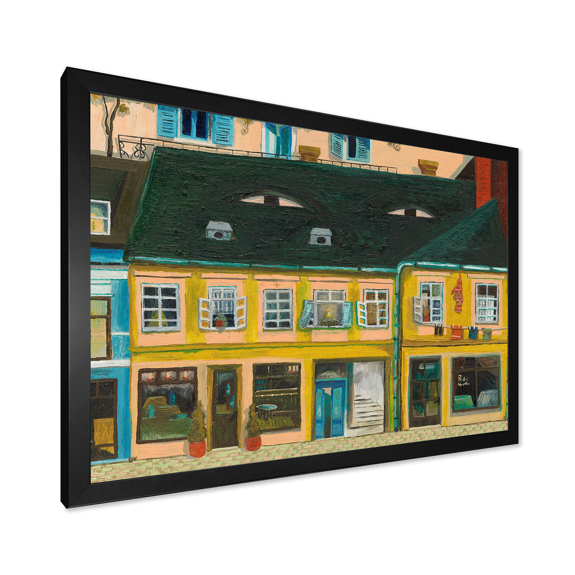 Designart 'Abstract Yellow Facade of Houses In Street In Paris' French Country Framed Art Print