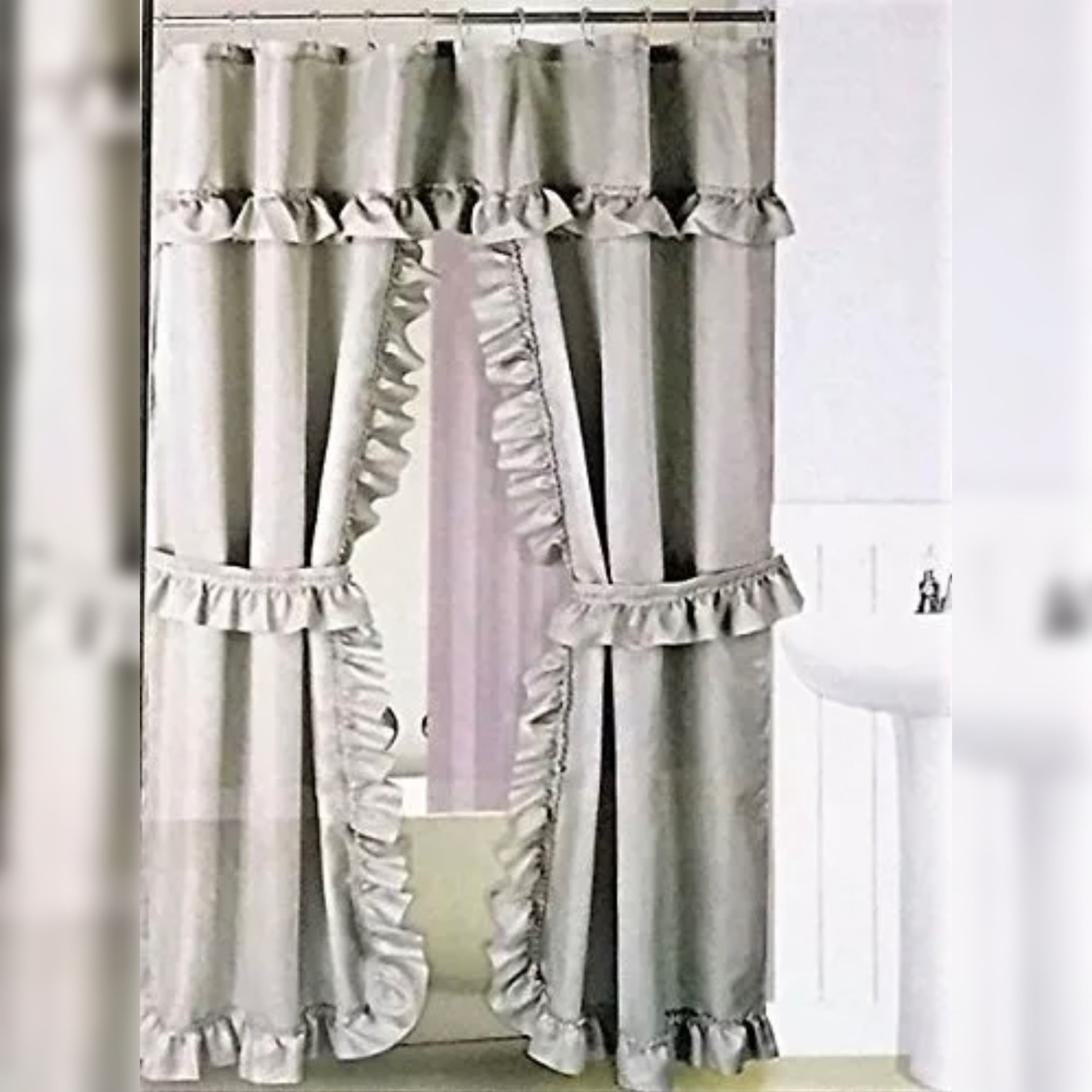Double Swag Dobby Dot Fabric Shower Curtain Liner Set 18-Piece