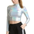 thumbnail image 4 of Jdlsppl Men's Long Sleeve T Shirt Halloween Metallic Crop Top High Neck Outfit Mardi Gras Soft Sexy Summer Blouse Light Blue Medium, 4 of 4