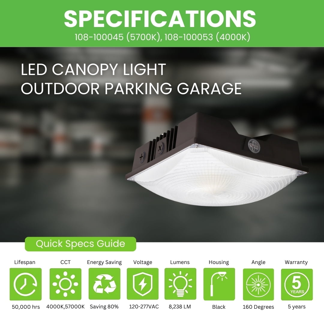 Green Light Depot LED Canopy Light - 60W - Outdoor Parking Garage Light - PGD - Brown - (UL+DLC 5.1)