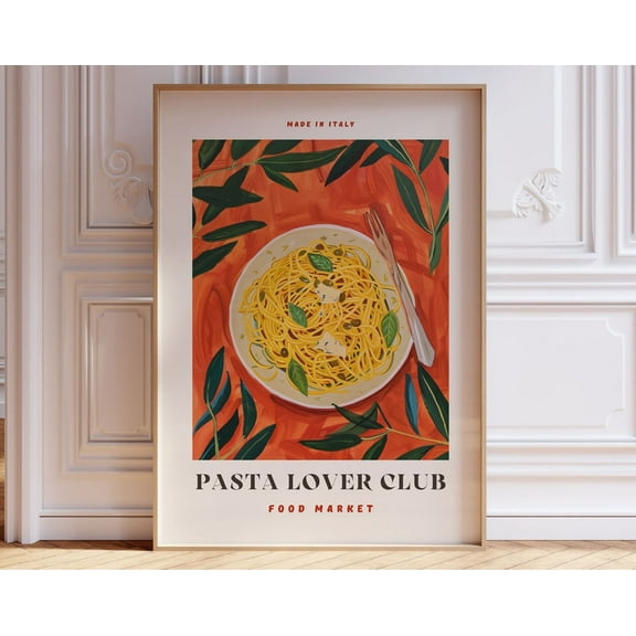 Pasta Lover Club Print, Italian Food Poster, Food Wall Art, Kitchen Wall Decor, Pasta Print, Food Illustration Wall Art, Modern Wall Decor, 8x12 UNFRAMED