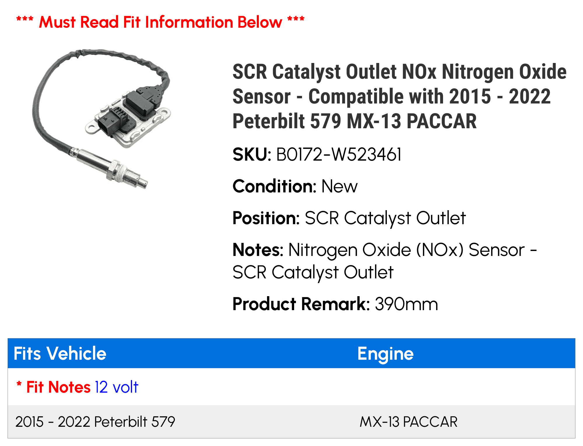 SCR Catalyst Outlet NOx Nitrogen Oxide Sensor - Compatible with