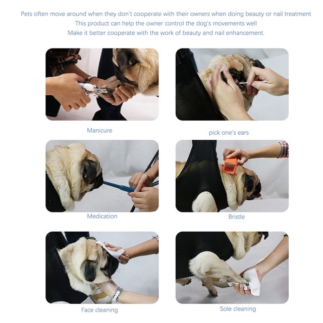 Mesh Cloth Pet Grooming Hammock Portable Washable Pets Replacement Solid Color Ear Cleaning Bathing Nail Trimming Restraint Bag Black