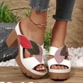thumbnail image 3 of Rokment Womens Color Block Leaves High Heels Dress Sandals Beach Boho Trendy Leather Platform Chunky Heeled Slip on Comfortable Casual Backless Dressy Slides Summer Shoes White Size 7.5, 3 of 7
