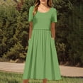 thumbnail image 6 of Ecqkame Womens Summer Casual Dress Loose Solid Color Crew Neck Short Sleeve Party Dress Pleated Hem A Line Beach Long Dress 02-Green M, 6 of 9