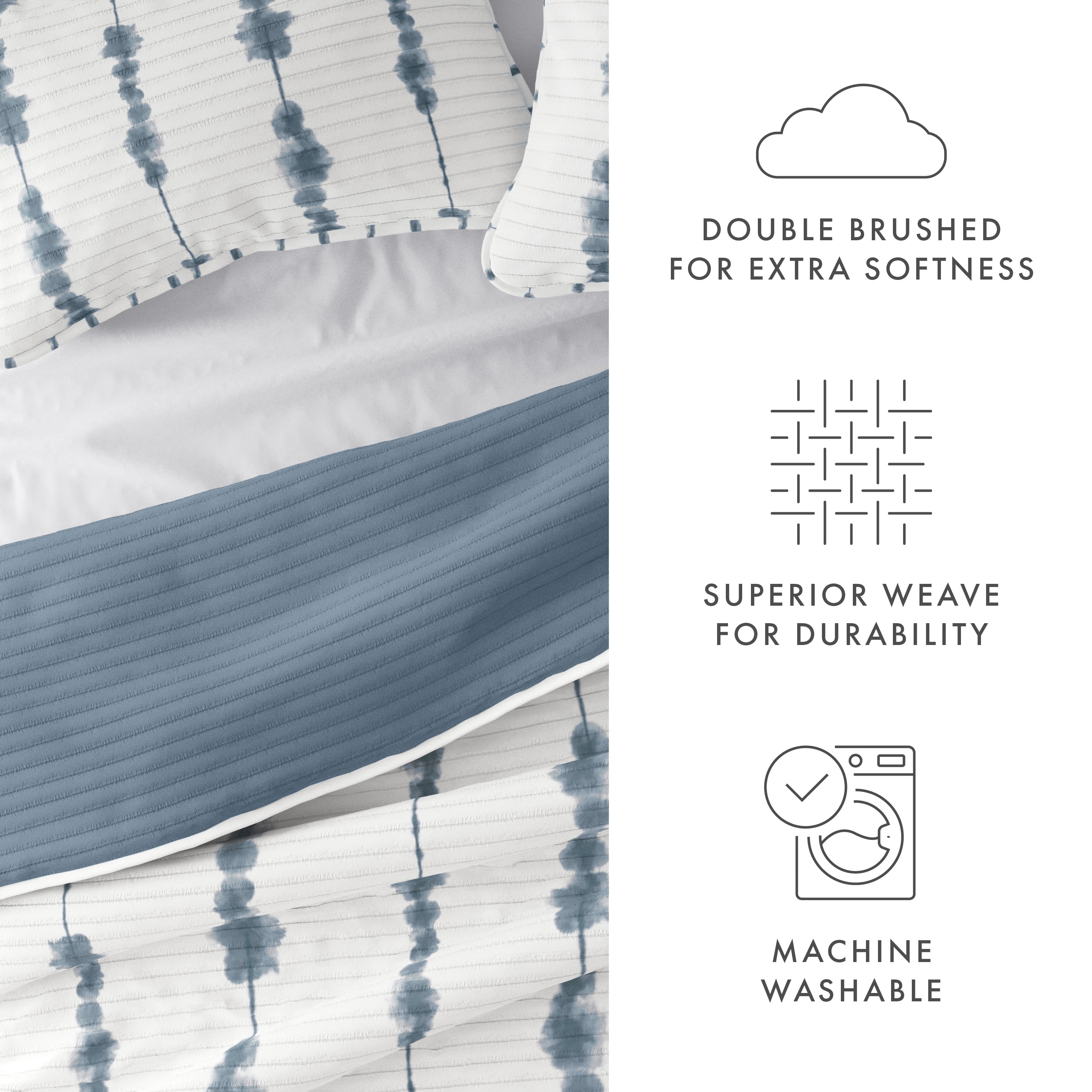 Noble Linens Navy 3 Piece Shibori Reversible Microfiber Quilt Set, Twin / Twin XL