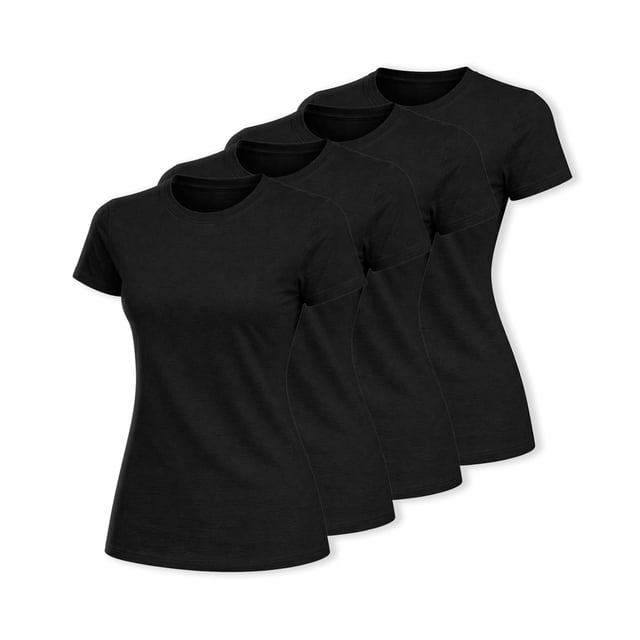 Knite Paquete 4 Playeras Mujer Algodon Basica Casual Negra Cuello Redondo