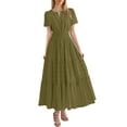 thumbnail image 1 of Vestido midi maxi informal de verano para mujer: vestido boho de playa con mangas cortas, cuello en V, cintura elástica y bolsillos - S-XXL, 1 of 5