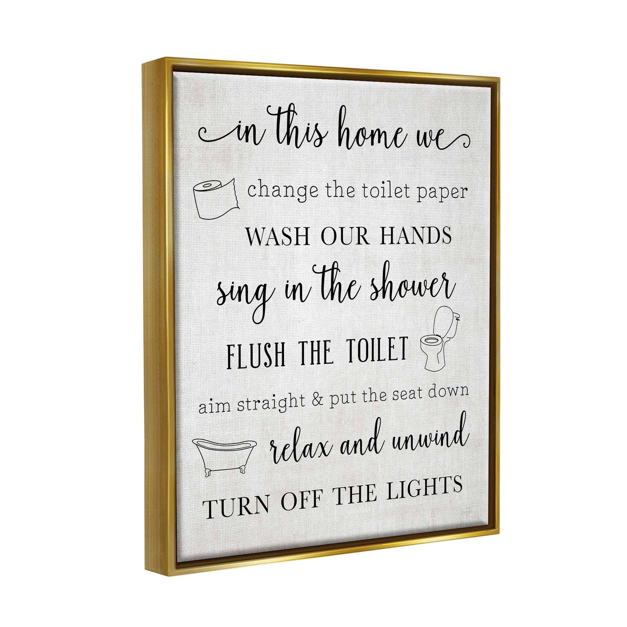 Stupell Industries In This Home Bathroom Rules Graphic Art Metallic Gold Floating Framed Canvas Print Wall Art, Design by Natalie Carpentieri