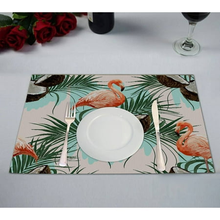 

ECZJNT coconut palm leaves flamingo Placemat Table Mat Cup Mat 12x18 inch Set of 2