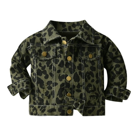 

BIZIZA Toddler Jacket Button Up Turndown Collar Print Long Sleeve Tops Pockets Fleece 3M-6Y Chlid Baby Army Green 120