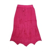 Mogul Women's Skirt Pink Fashionable Zig Zag Embroidered Rayon Boho Skirts