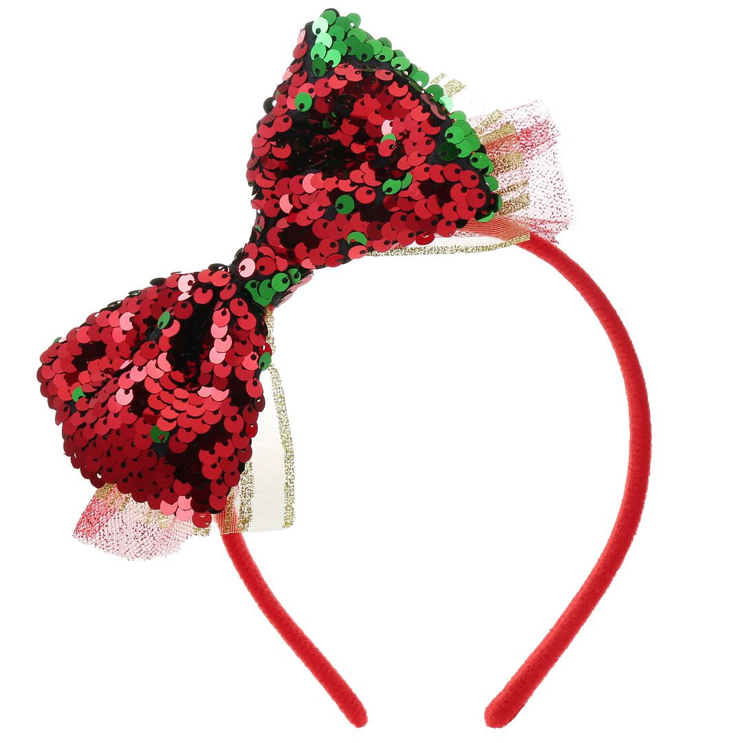 Holiday Time Sequin Side Bow Headband, for Women and Teens, Red/Green