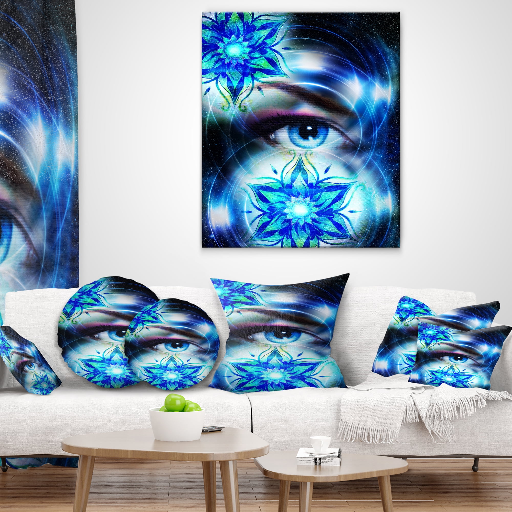Designart Woman Eye with Fractal Flowers - Floral Throw Pillow - 18x18