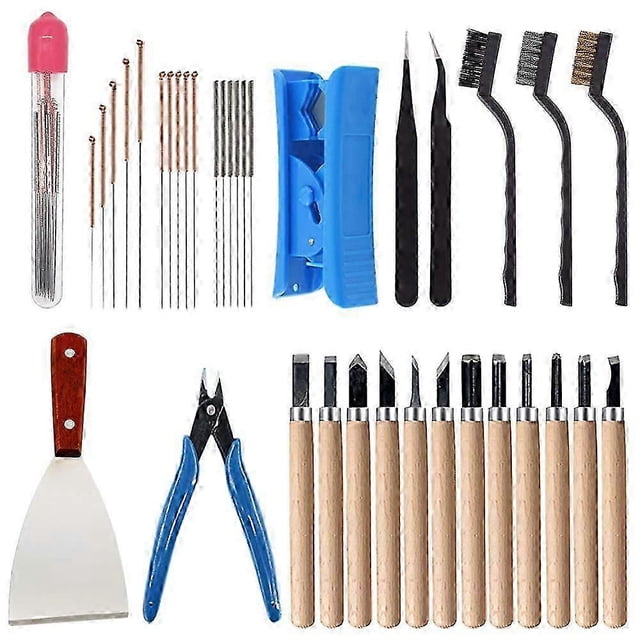 35 Pieces 3D Printer Accessories Kit, 7 Size Cleaning Needles, Tweezers, Nippers, Scraper, Clean Knives for Removing, Cleaning, Finishing 3D Printing