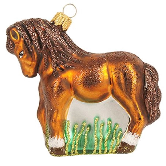 Little White Brown Polish Glass Christmas Tree Ornament Pony Ponies Animal