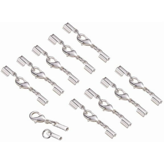 1Box 20 Sets silvery Color Brass Lobster Claw Clasps Fold Over Cord End Caps Terminators Crimp End Tips for Jewelry Making