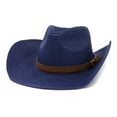 thumbnail image 2 of TANGNADE Cowboy Hats for Women Cap Hat Men Straw Cowgirl Wide Wild Western Beach Caps Brim Summer Hats Navy, 2 of 2
