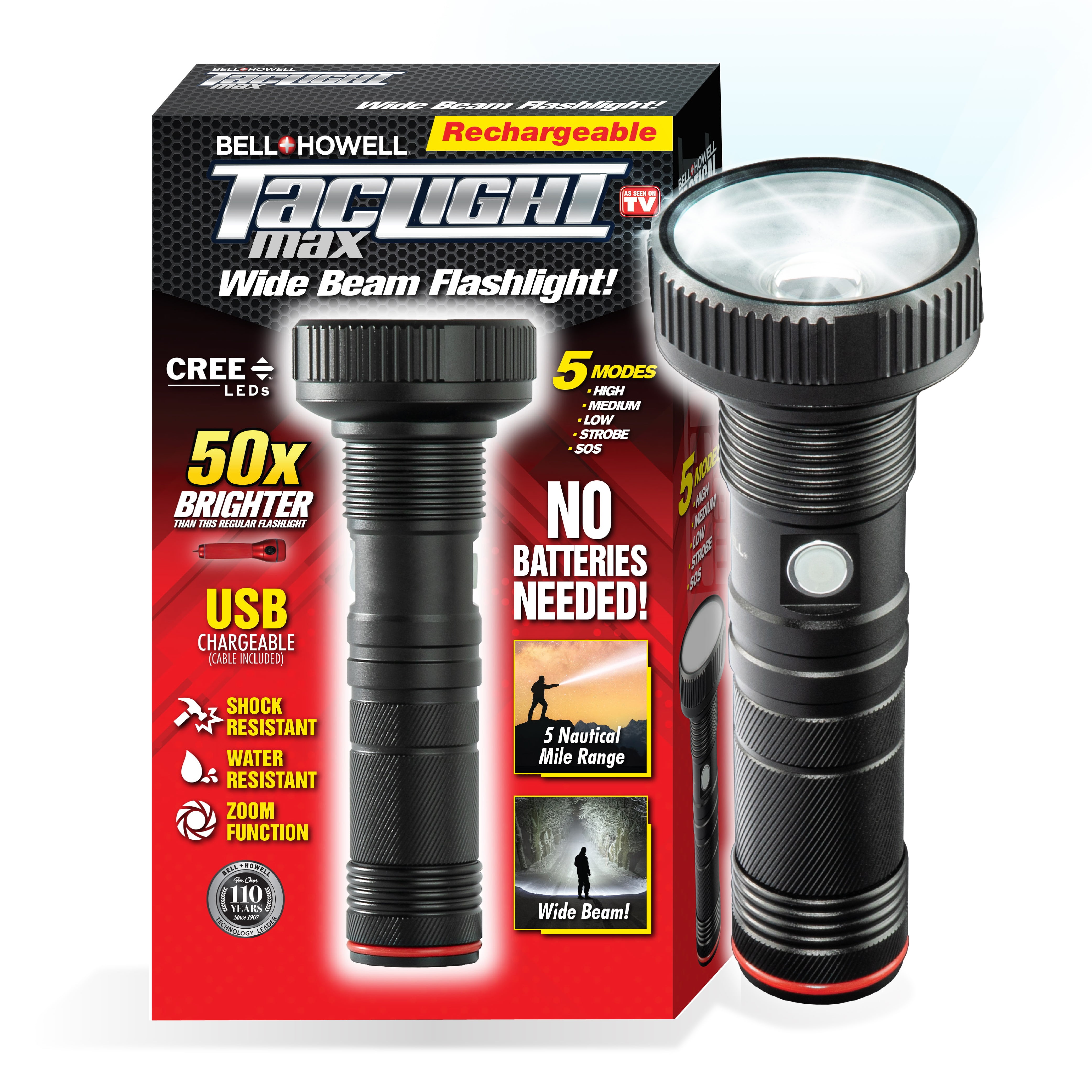 Taclight Max Tac Flashlight 5 Modes Tactical Rechargeable Flashlight