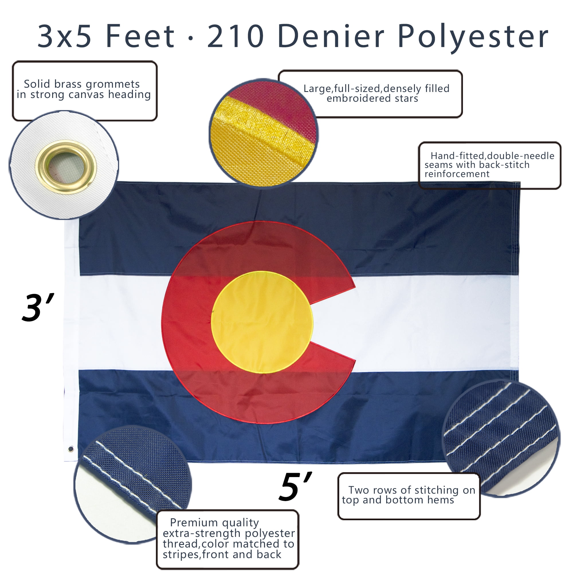 (2 pack) Anley EverStrong Series Colorado State Flag 3x5 Foot - Embroidery and Heavy Duty Canvas Header - Colorado CO Banner Flags