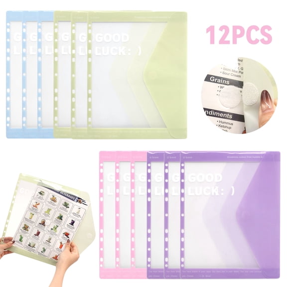 12 Pcs 4 Colors PP Binder Pockets, 11 Ring Side Loading Dividers for 2/3/4-Ring Binder, Clear Portfolio File Folders with Closure, Documents Organizer Protector, Letter Size