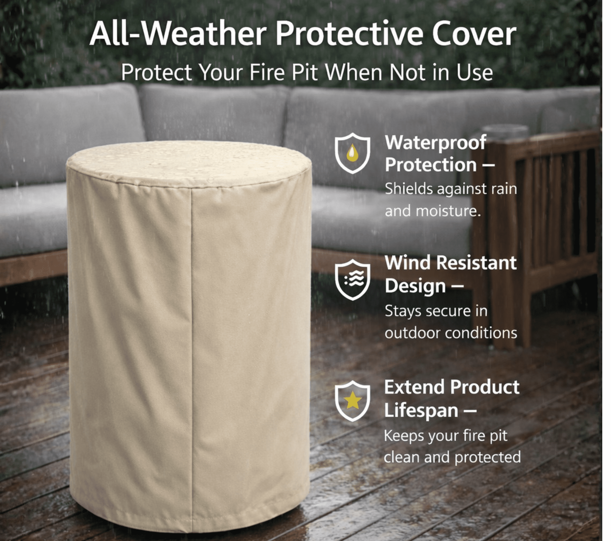 Mintazer 26" Propane Fire Pit, 40,000 BTU Cylindrical Concrete Outdoor Fire Pit with Hidden Tank & Waterproof Cover for Patio Backyard Deck, Beige