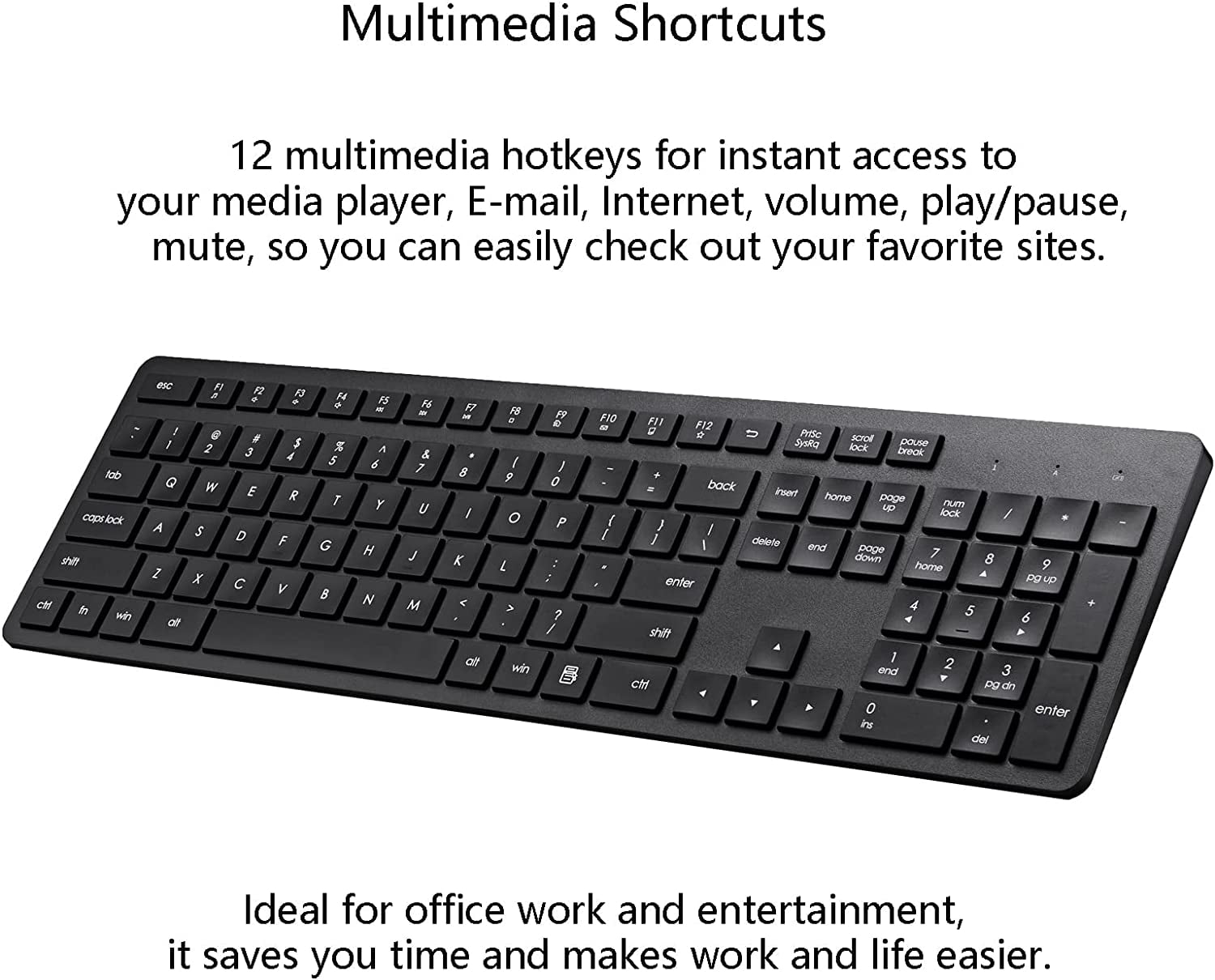 Wireless Keyboard, 2.4G USB External Silent Cordless Keyboard for Windows Chrome Laptop Computer PC Desktop Notebook Chromebook, 106 Keys Full Size with Number Pad (Black)