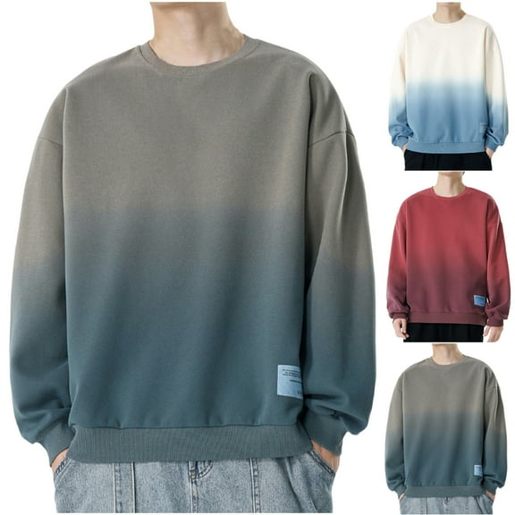 safuny Men's Crew Neck Sweatshirts Loose Shirts Big&Tall Workout Gradient Pullover Casual Long Sleeve Tops Fashion Beige L