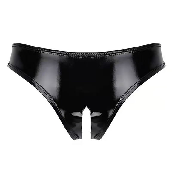 Women Sexy Leather Briefs, Sexy Open Crotch, Shiny Latex Underwear Crotchless