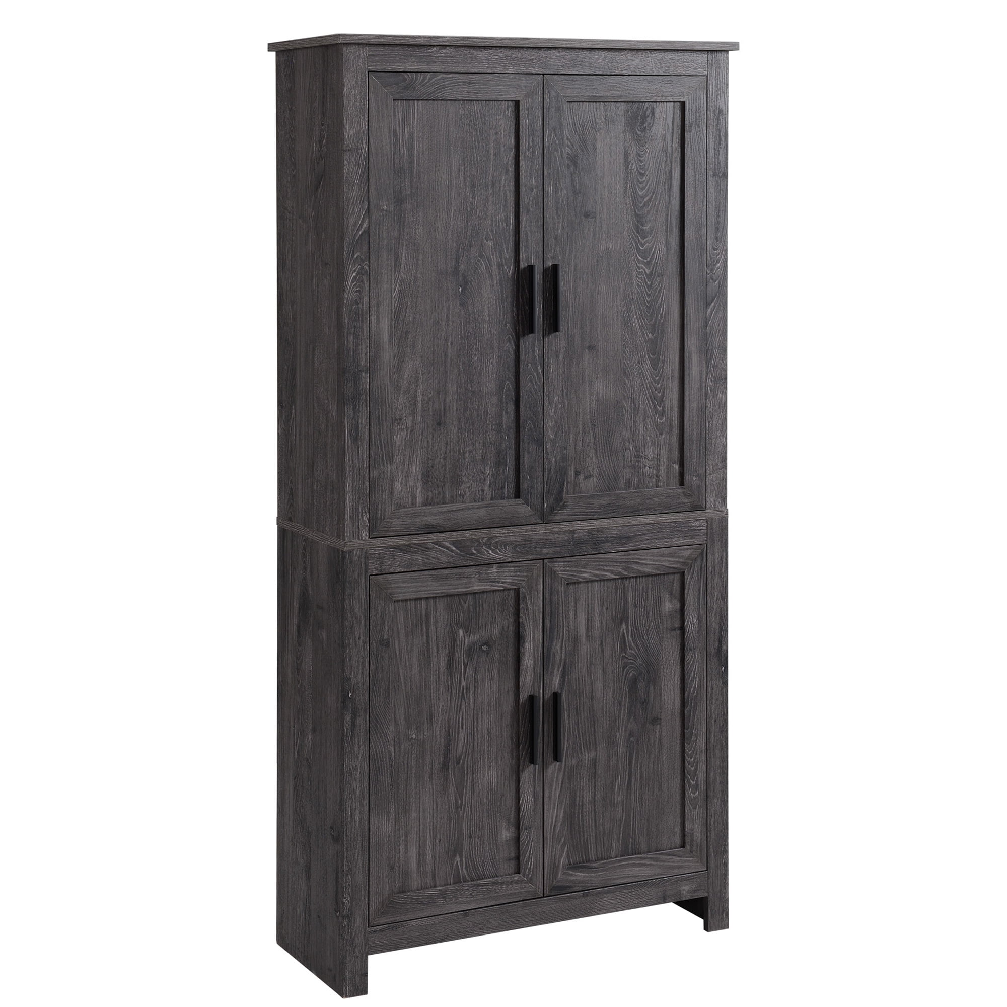 HOMCOM 64" Kitchen Pantry Cabinet, Freestanding Storage Cabinet with 4 Doors and 3 Adjustable Shelves for Dining Room, Gray