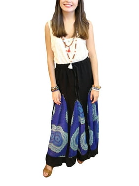 Mogul Women's Chiffon Maxi Skirt Printed Elastic Waist Hippie Long Skirts